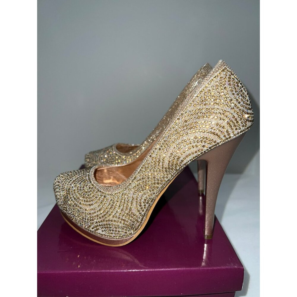 Divine Monica-01 Rhinestone Embellished Women's Platform Pumps in Gold Size 8 - Picture 8 of 10